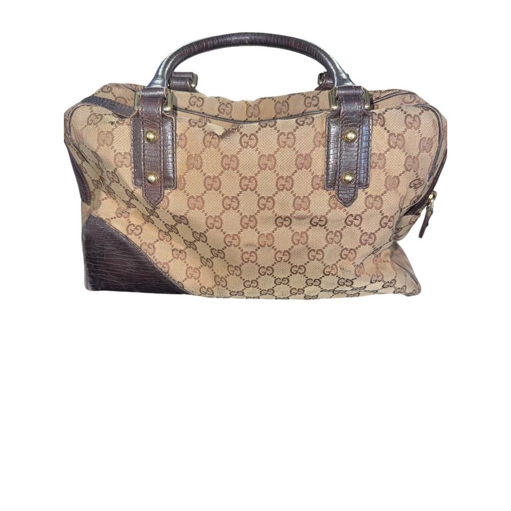 Authentic Vintage Gucci Horsebit GG Canvas Boston Satchel Bag - Picture 2 of 15